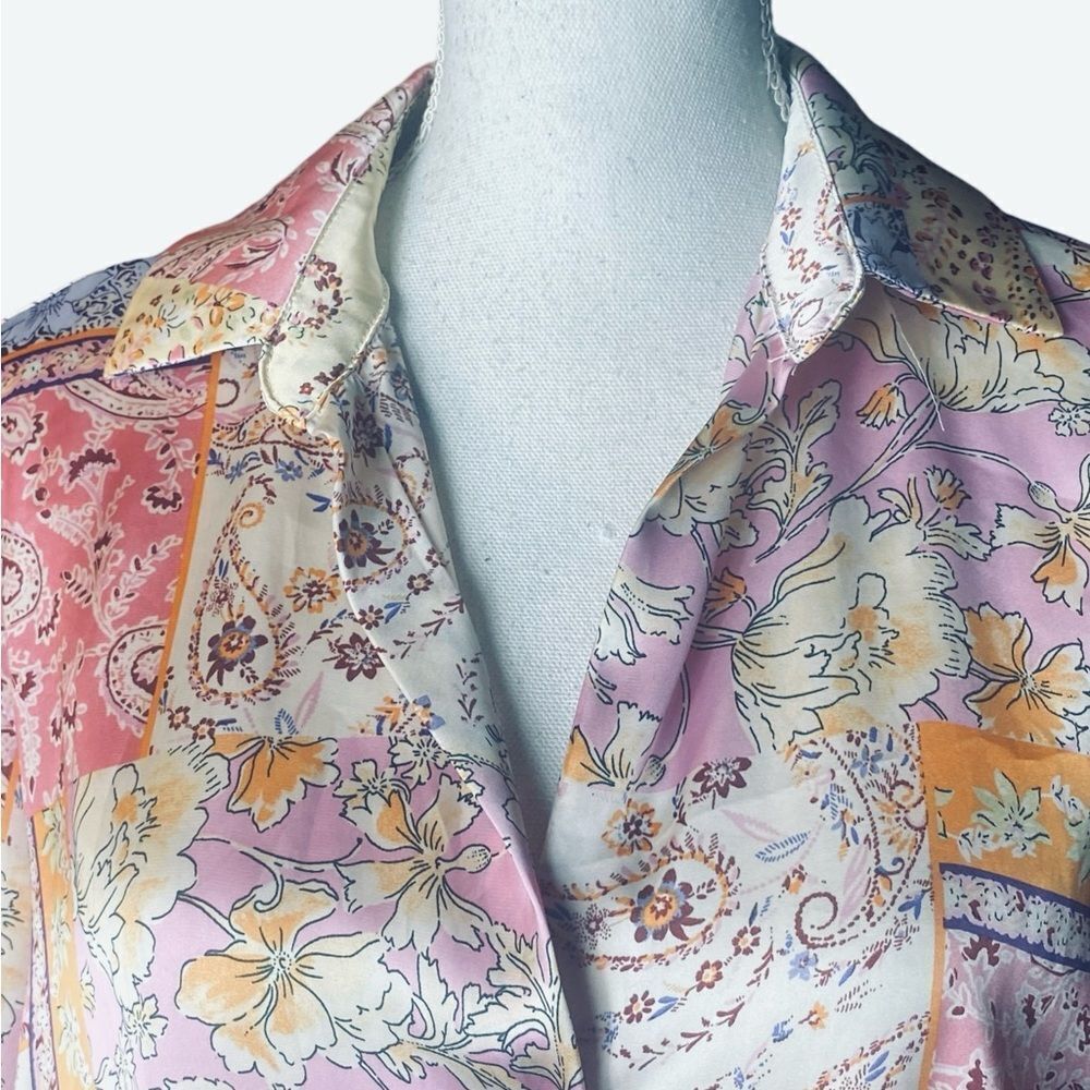 Zara Patchwork Mixed Print Button Up Front Camp C… - image 3